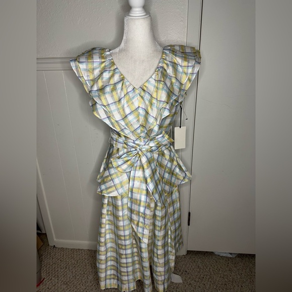 Halogen Atlantic Pacific Women's NWT Prairiecore Plaid Ruffle Midi Dress Small - Picture 1 of 8